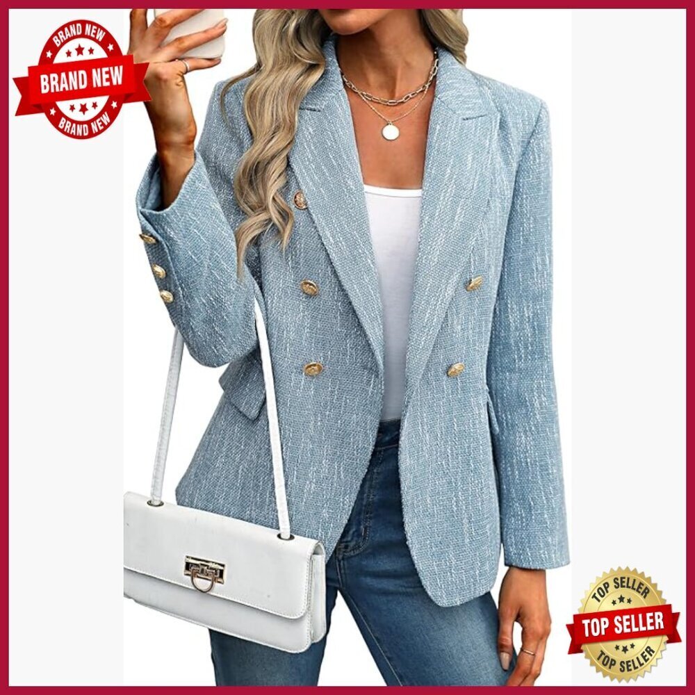 Double Breasted Tweed Blazer, Standard Fit, Long Sleeve, Polyester